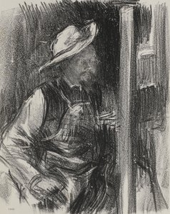 Muotokuva taiteilijasta leveälierisessä hatussa, 1900-luvun alku tekijältä Albert de Belleroche